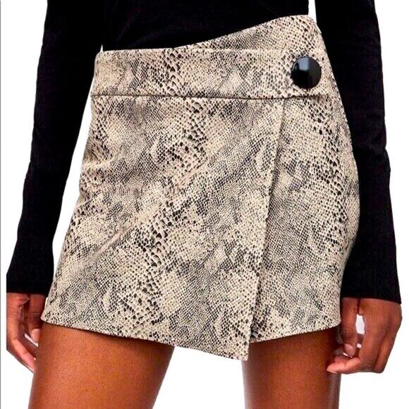 NEW! ZARA Basic Python Print Faux Suede Wrap Skort-Size XS - Picture 2 of 8